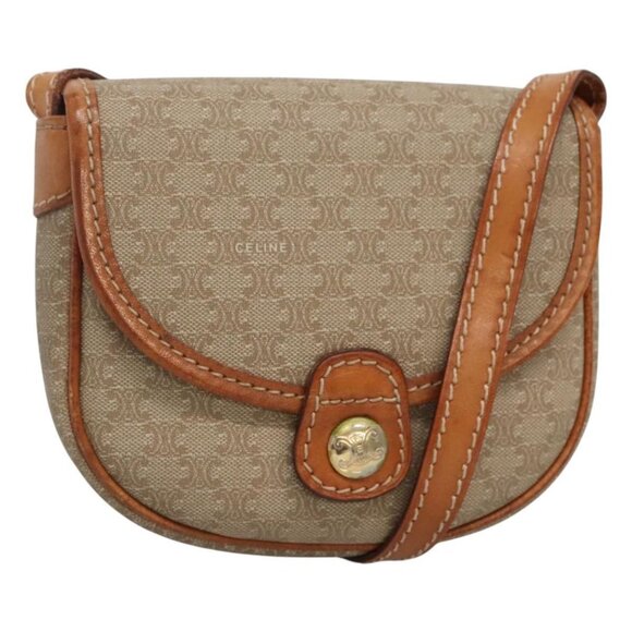 CELINE Macadam Canvas Shoulder Bag PVC Beige Gold Auth BD1320 - Picture 1 of 16